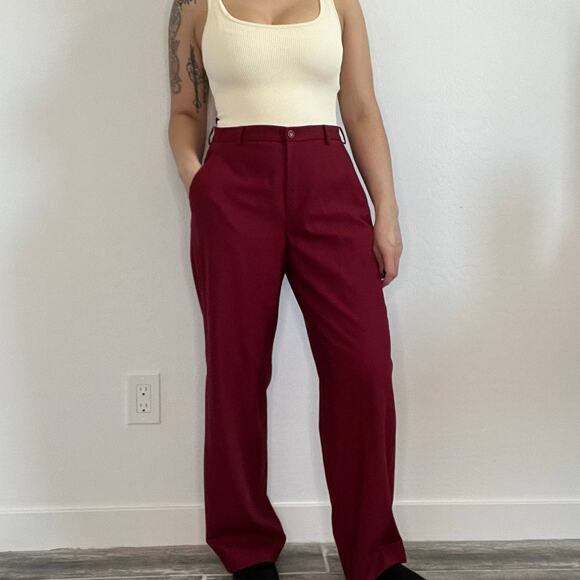 Vintage 90s Armani Collezioni Red Wool Blend Trousers Pants Italy Quiet Luxury - Picture 4 of 14
